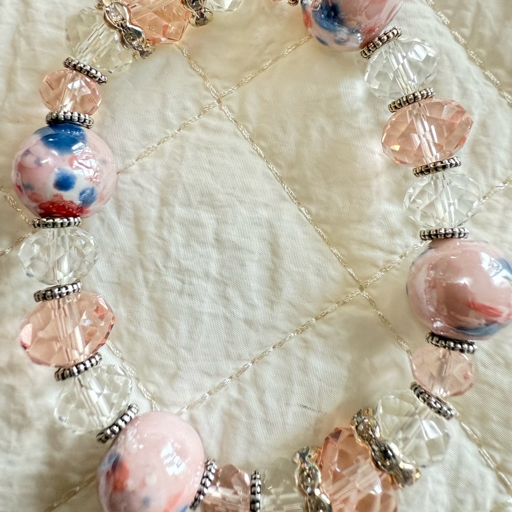 Elegant Pink and Silver Beaded Bracelet